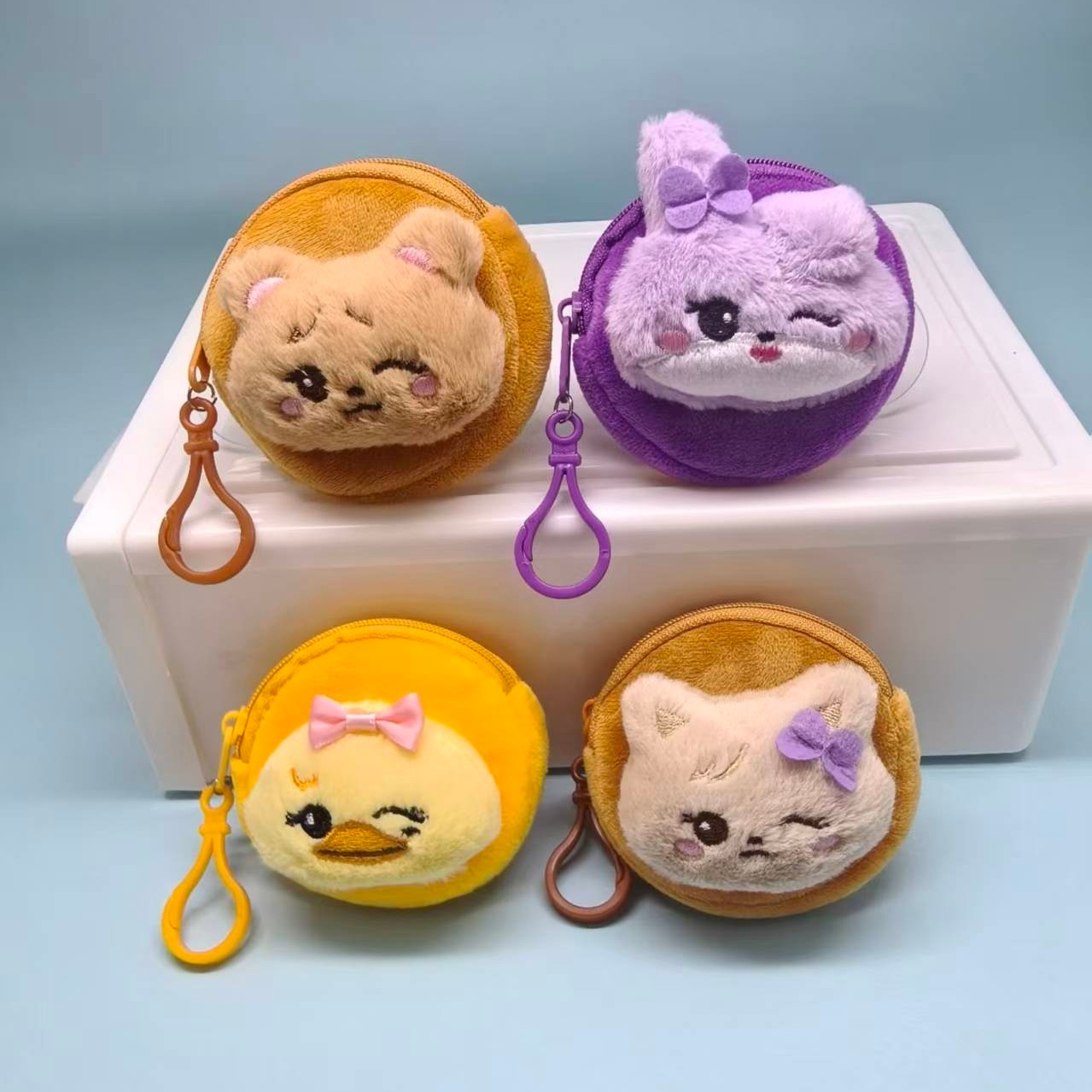Mini Backpack Purse - Kawaii Kpop Schleifenknoten Enten-Katzen-Hasen-Bären-Plüsch Mini-Reißverschluss-Geldbörse Schlüsselanhänger